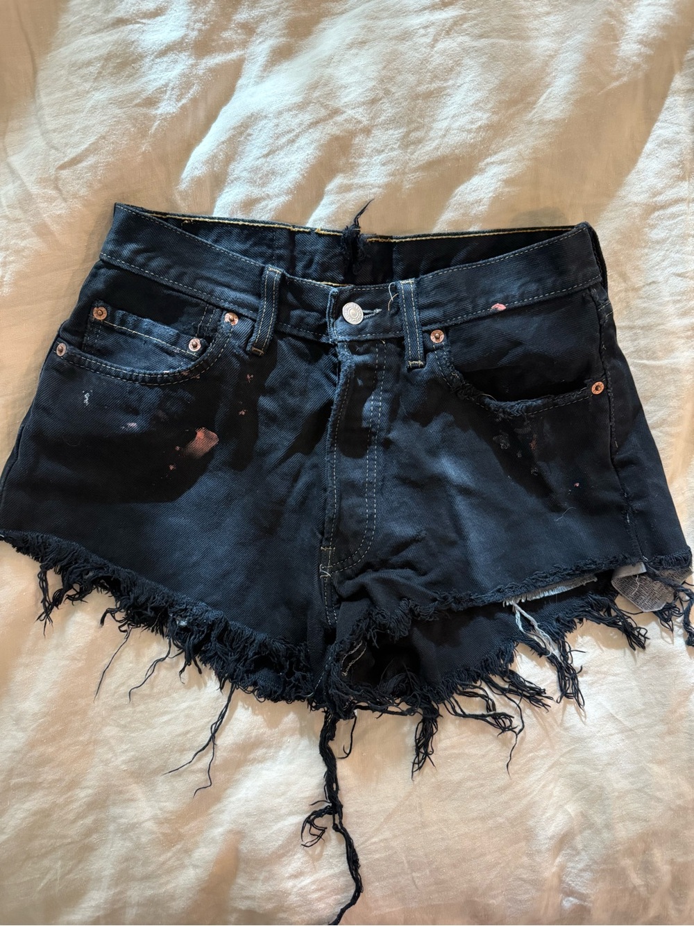 Levi's Black Distressed Frayed Hem Denim Cutoff Shorts